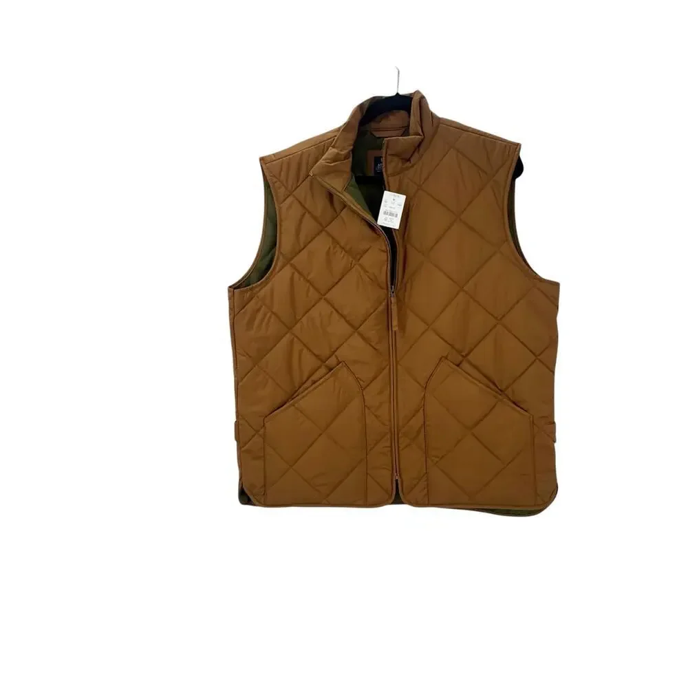 J. Crew Men's Full Zip Quilted Walker Vest Sleeveless Glazed Pecan Size L NWT